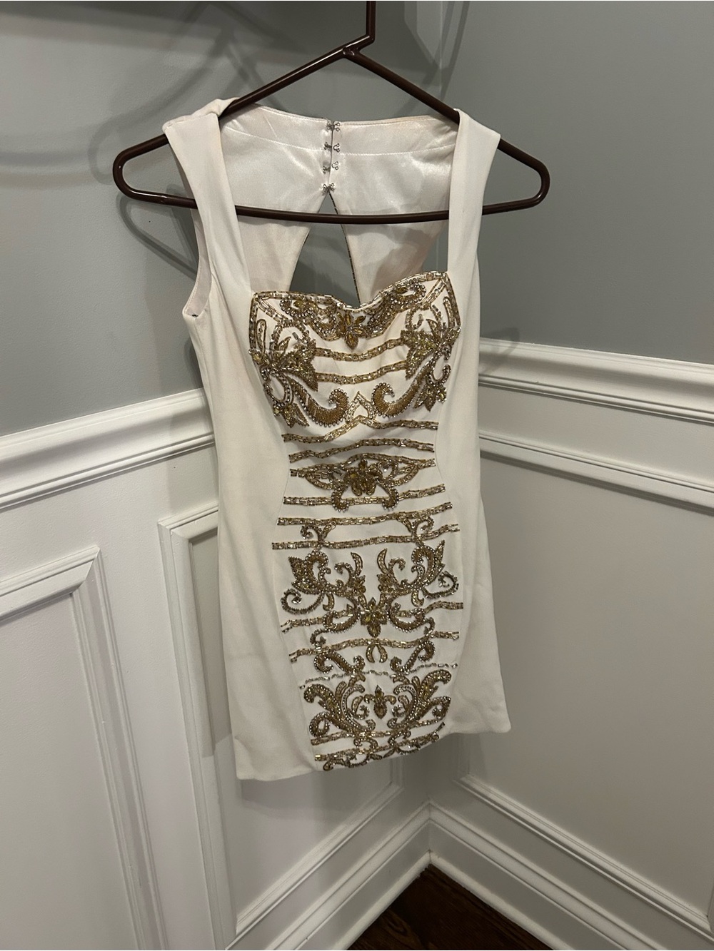 Embellished White Dress with Gold Beaded Detail